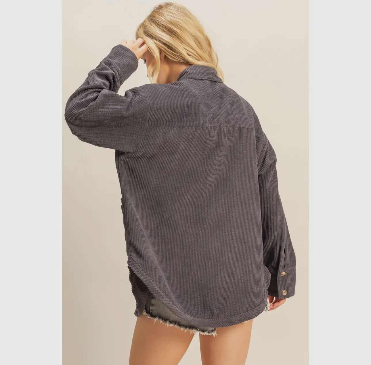 Gray Corduroy Shacket with Pockets