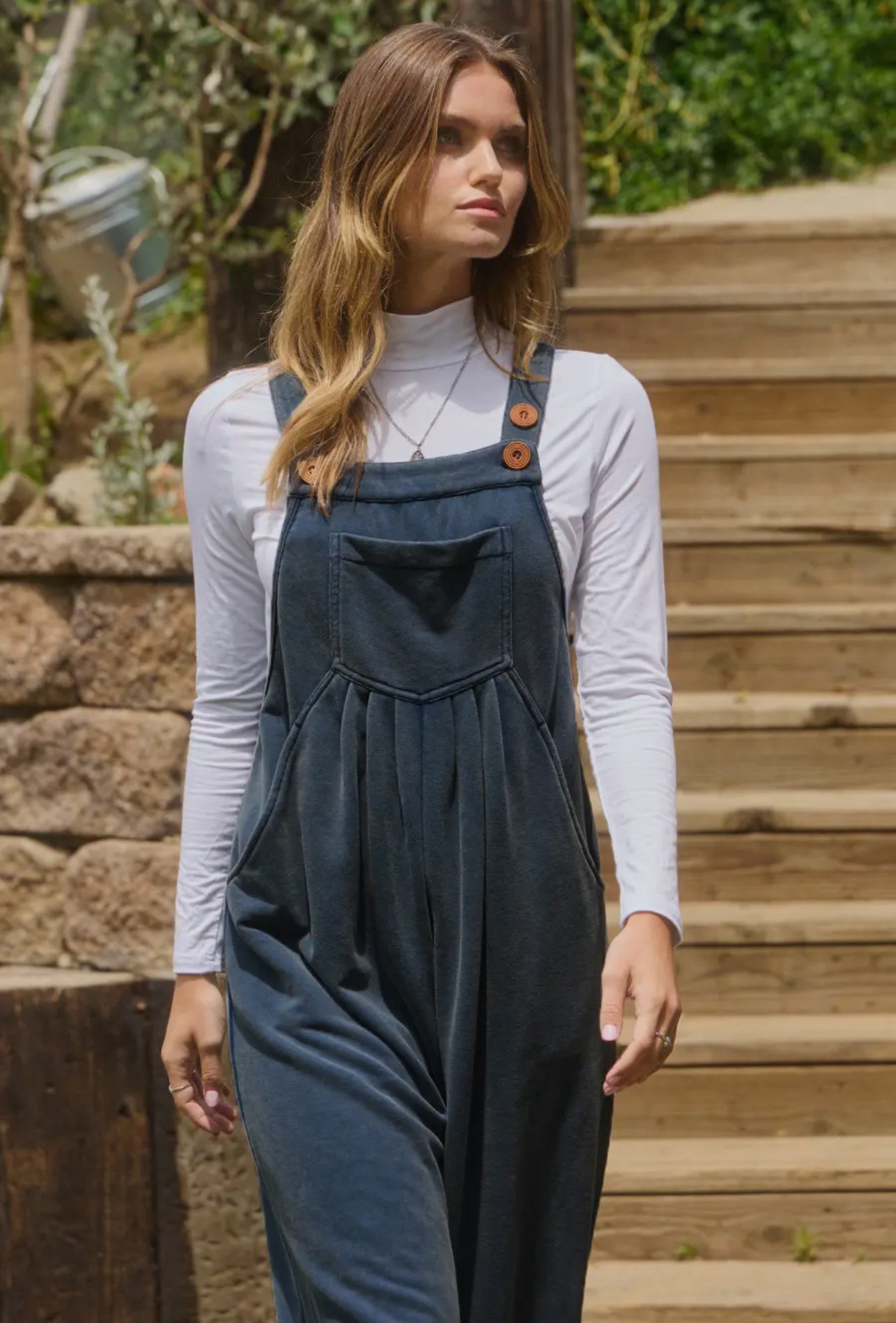 Washed French Terry Front
Pleated Jumpsuit