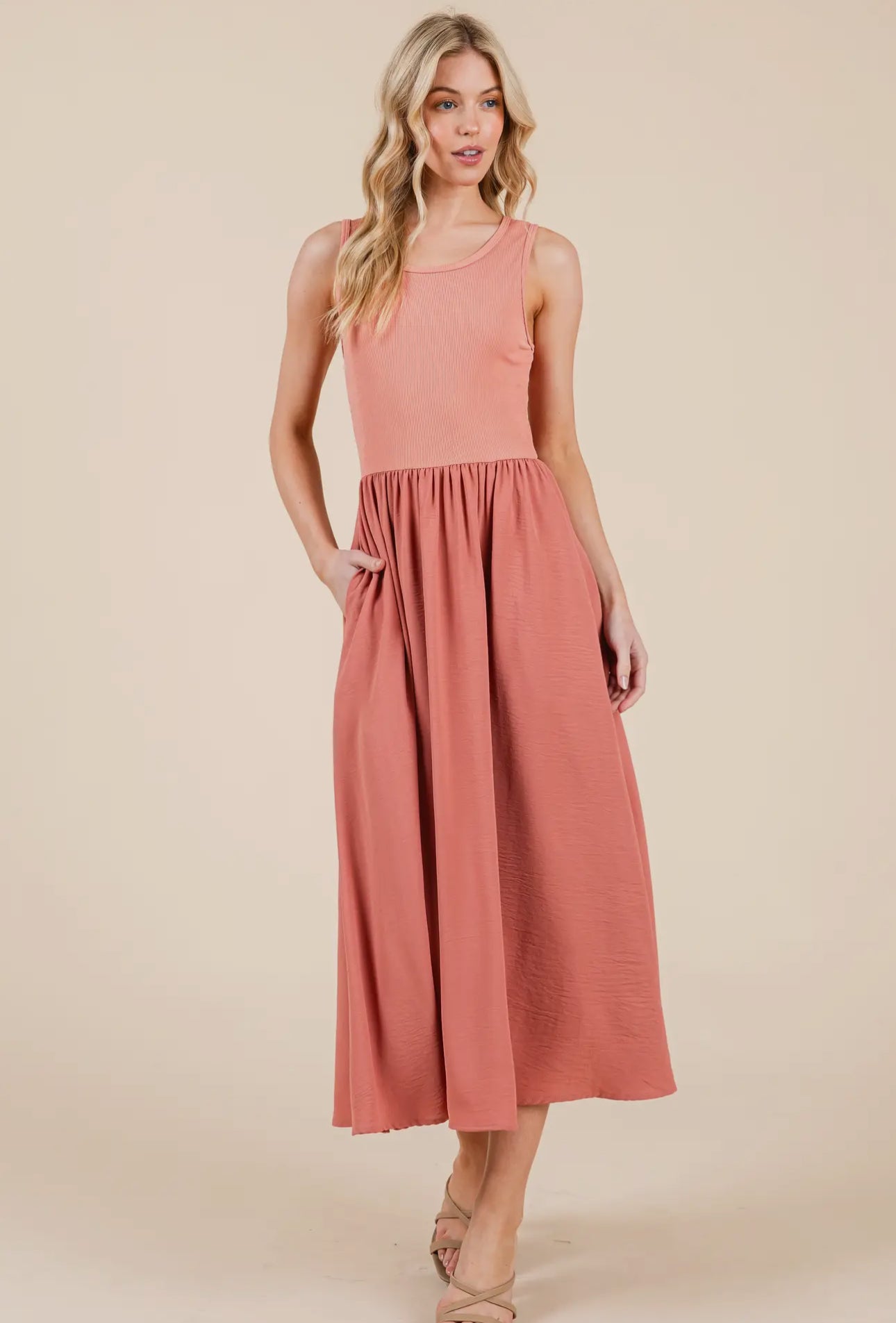 Sleeveless Midi Dress - Brick