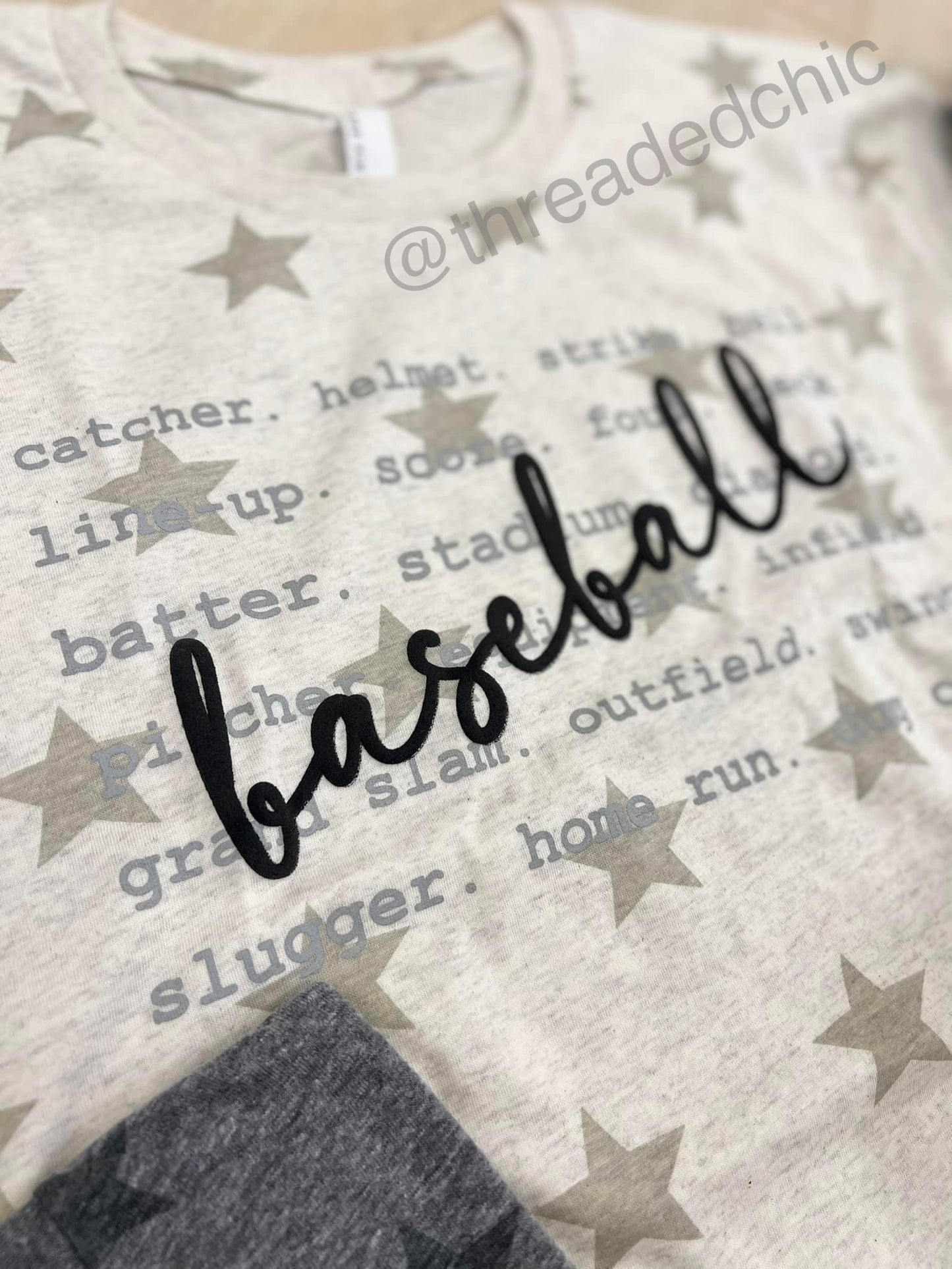 Baseball Puff Script Tee - Natural