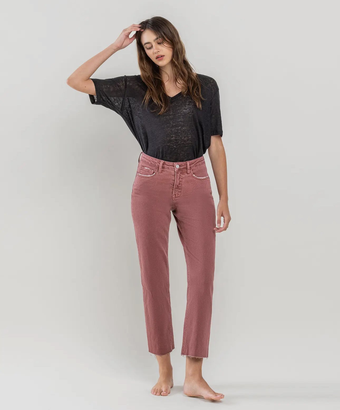 Lovervet by Vervet Tummy Control High Rise Straight Jeans - Wine