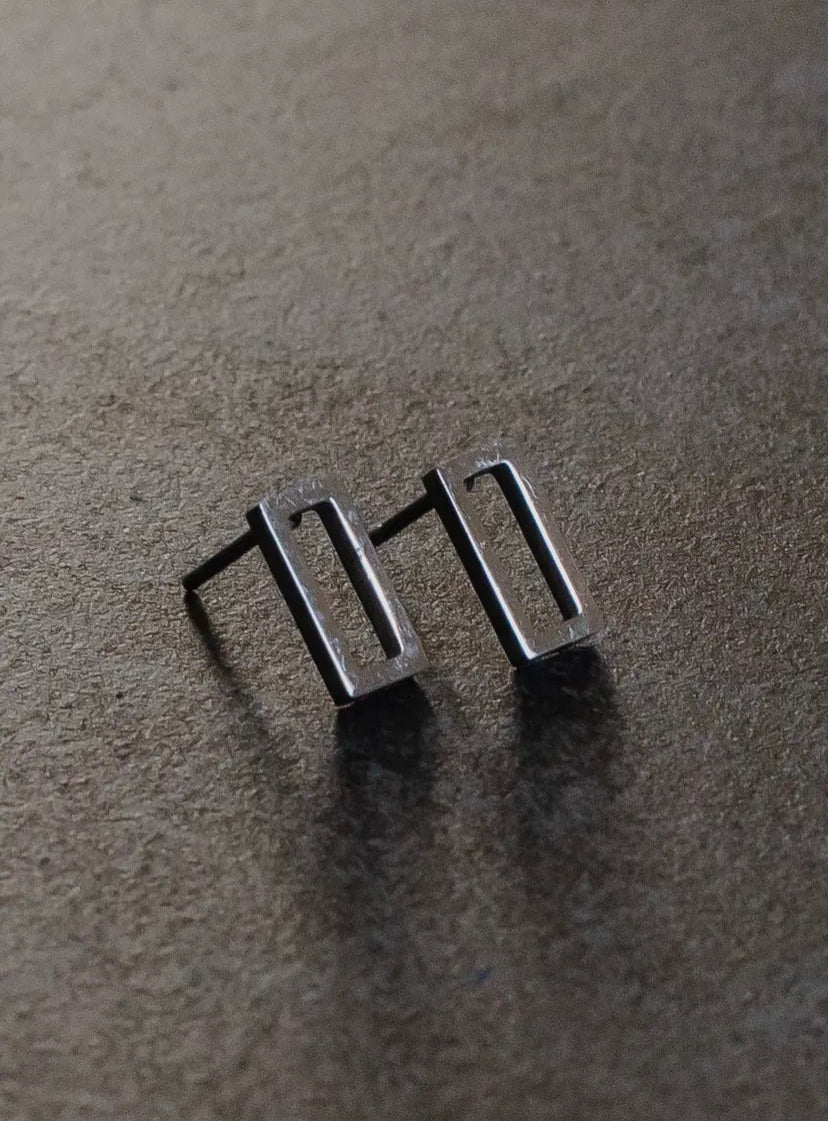 Silver Rectangle Stud Earrings
