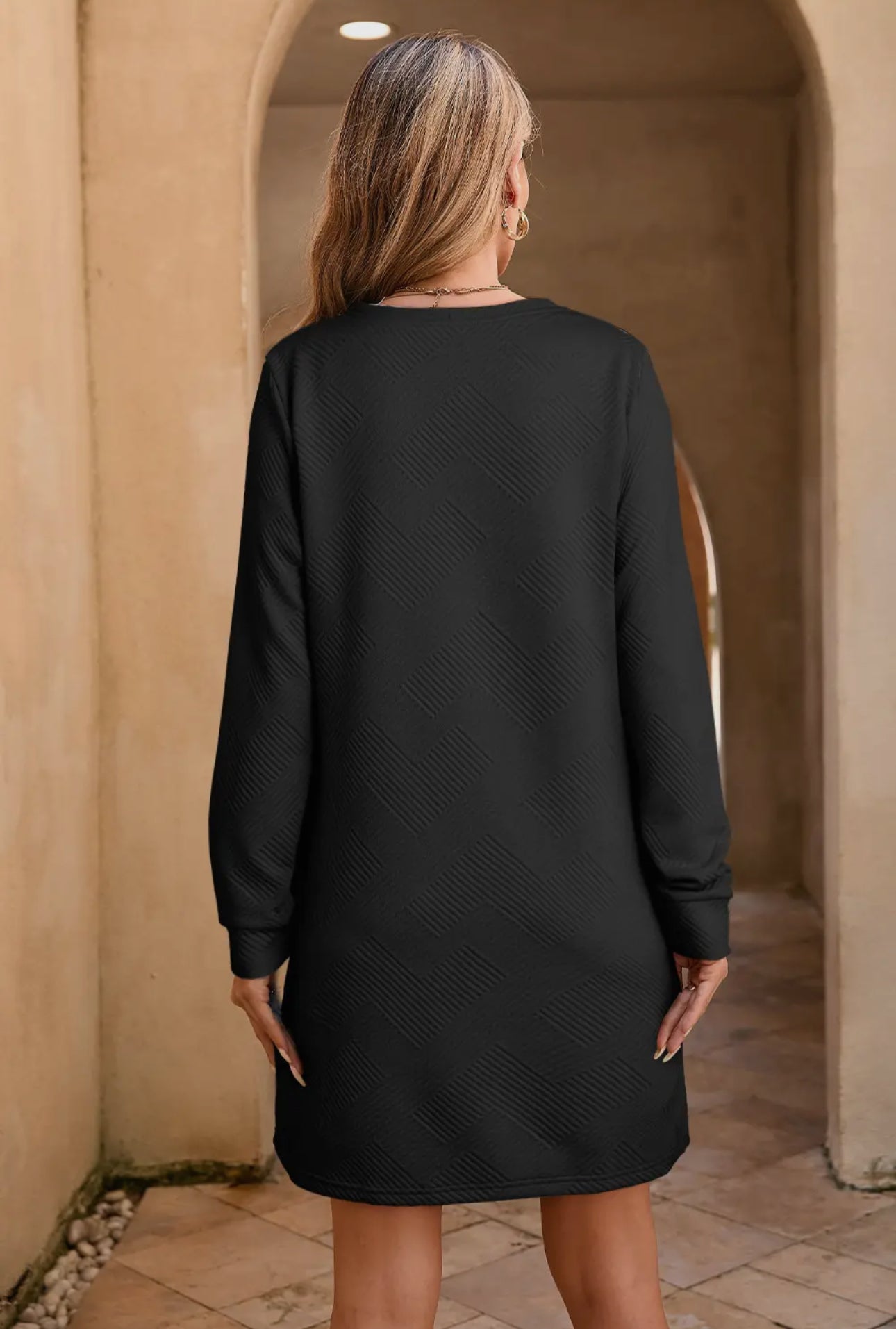 Black Textured Shift Dress