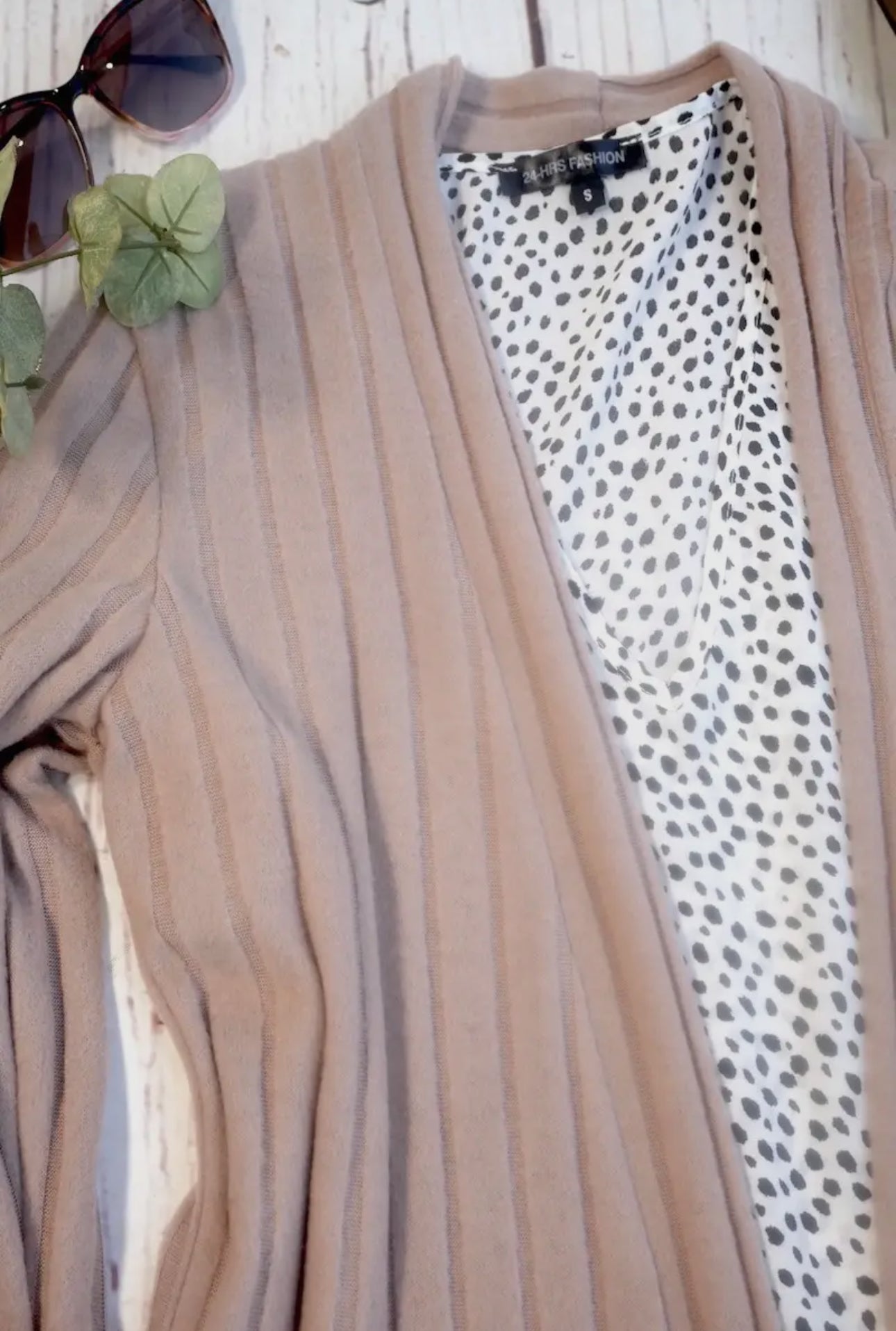 Khaki Ribbed Long Cardigan