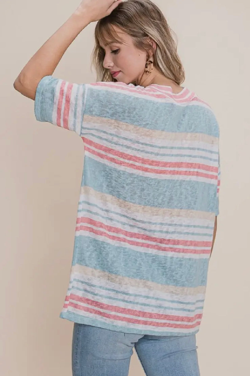 V-Neck Stripe Knit Top