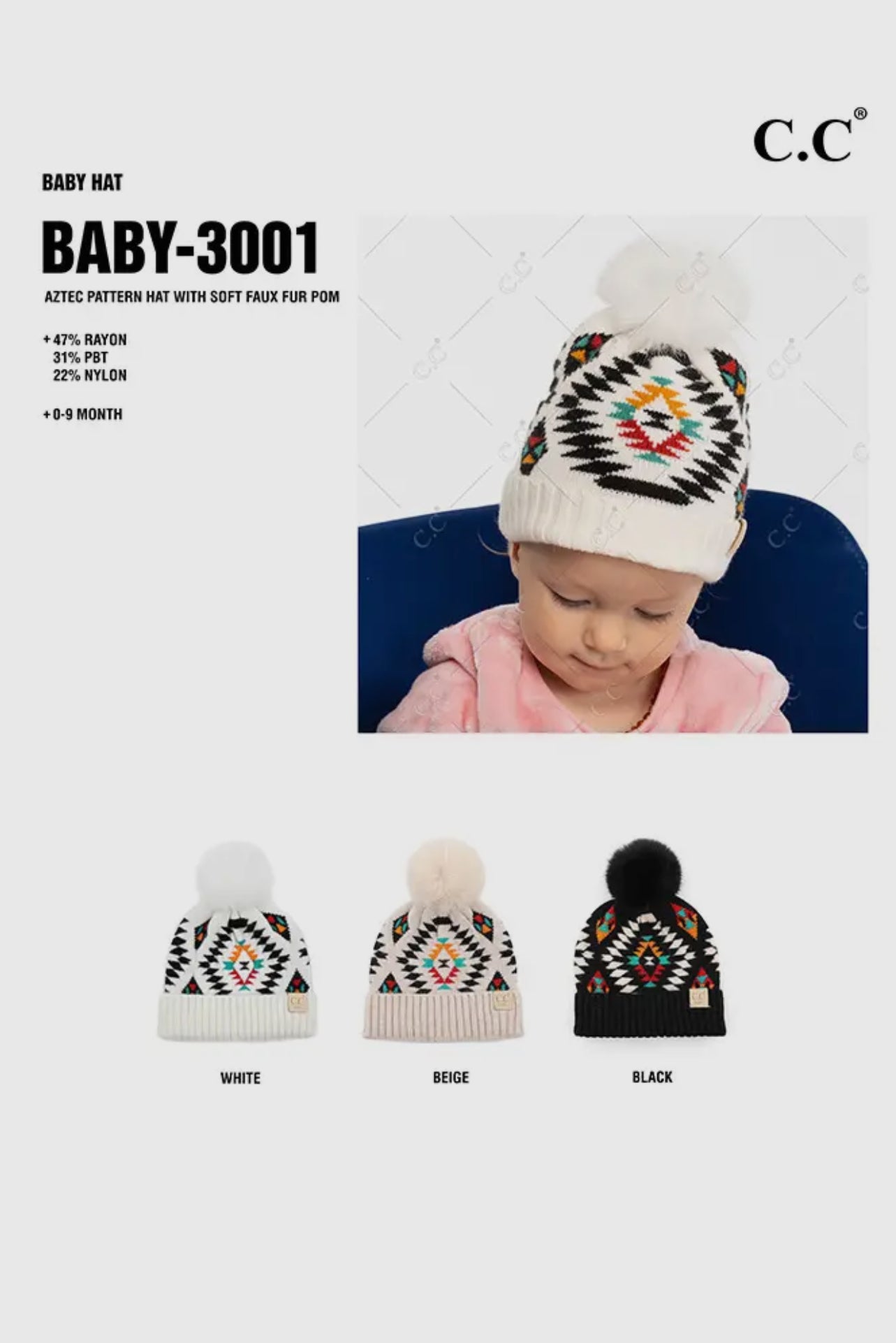 Black C.C Baby Aztec Pattern Hat