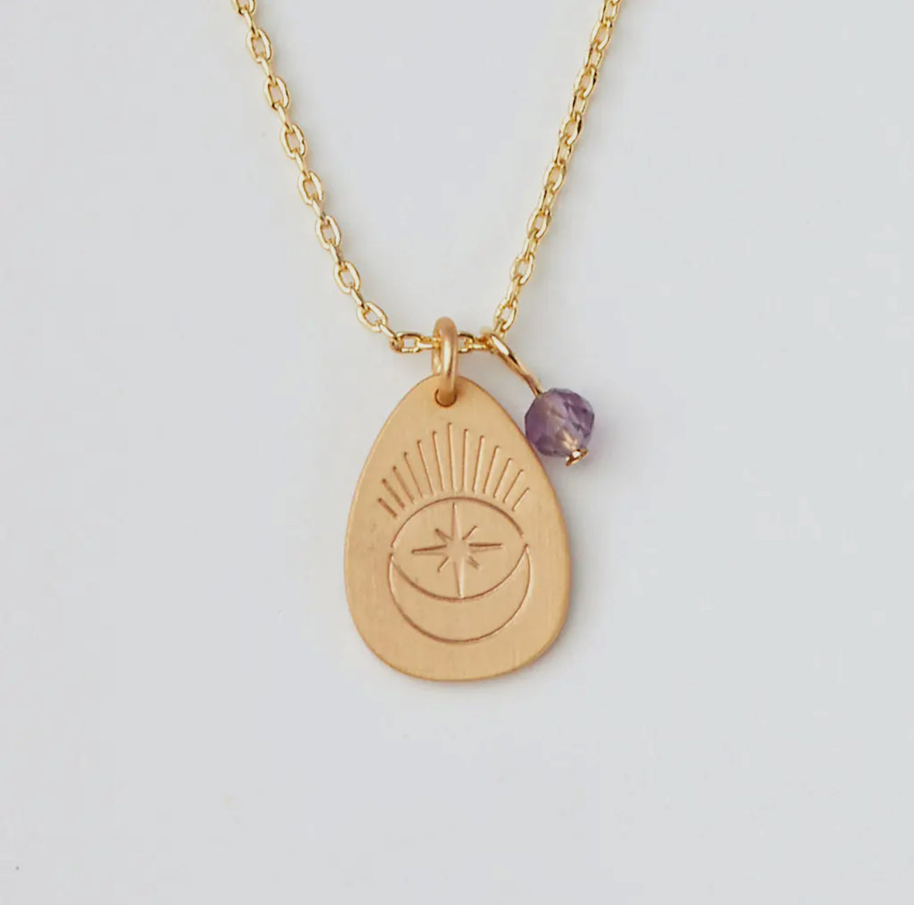 Stone Intention Charm Necklace -
Amethyst/Gold