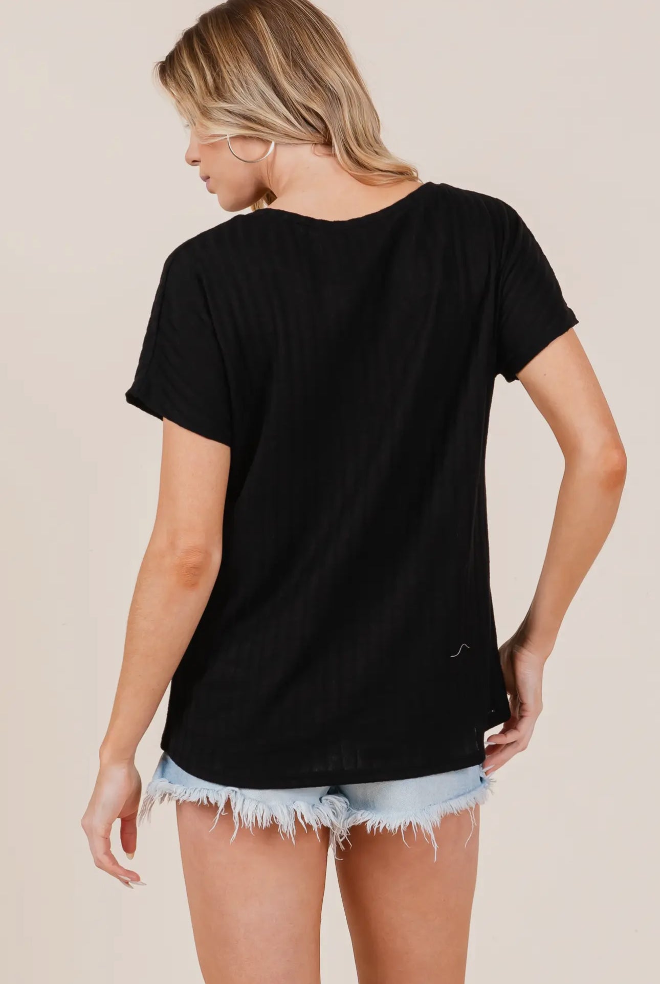 Black Crewneck Knit T-Shirt