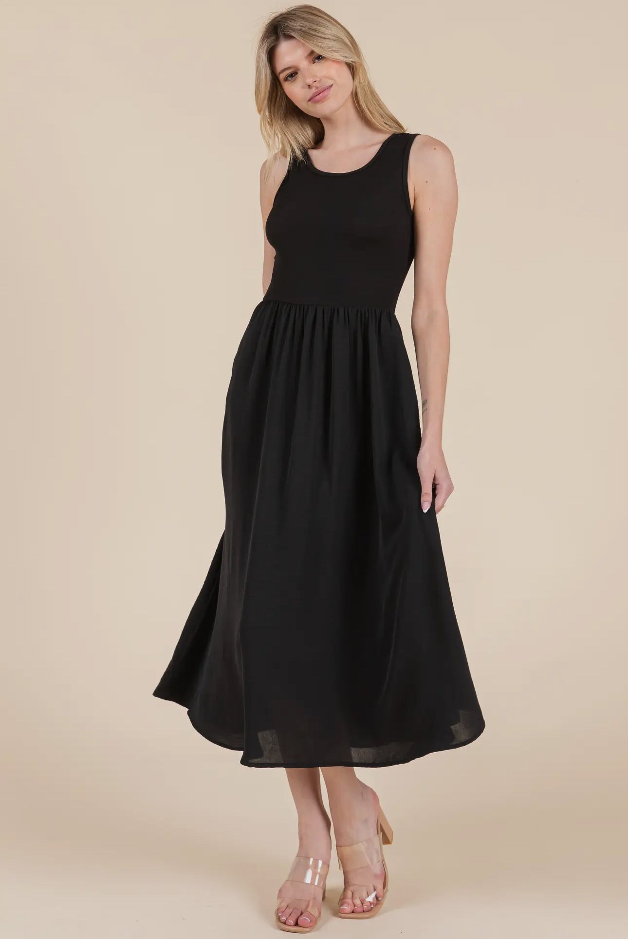 Sleeveless Midi Dress - Black