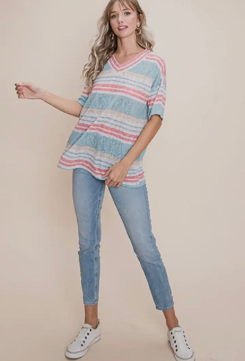 V-Neck Stripe Knit Top