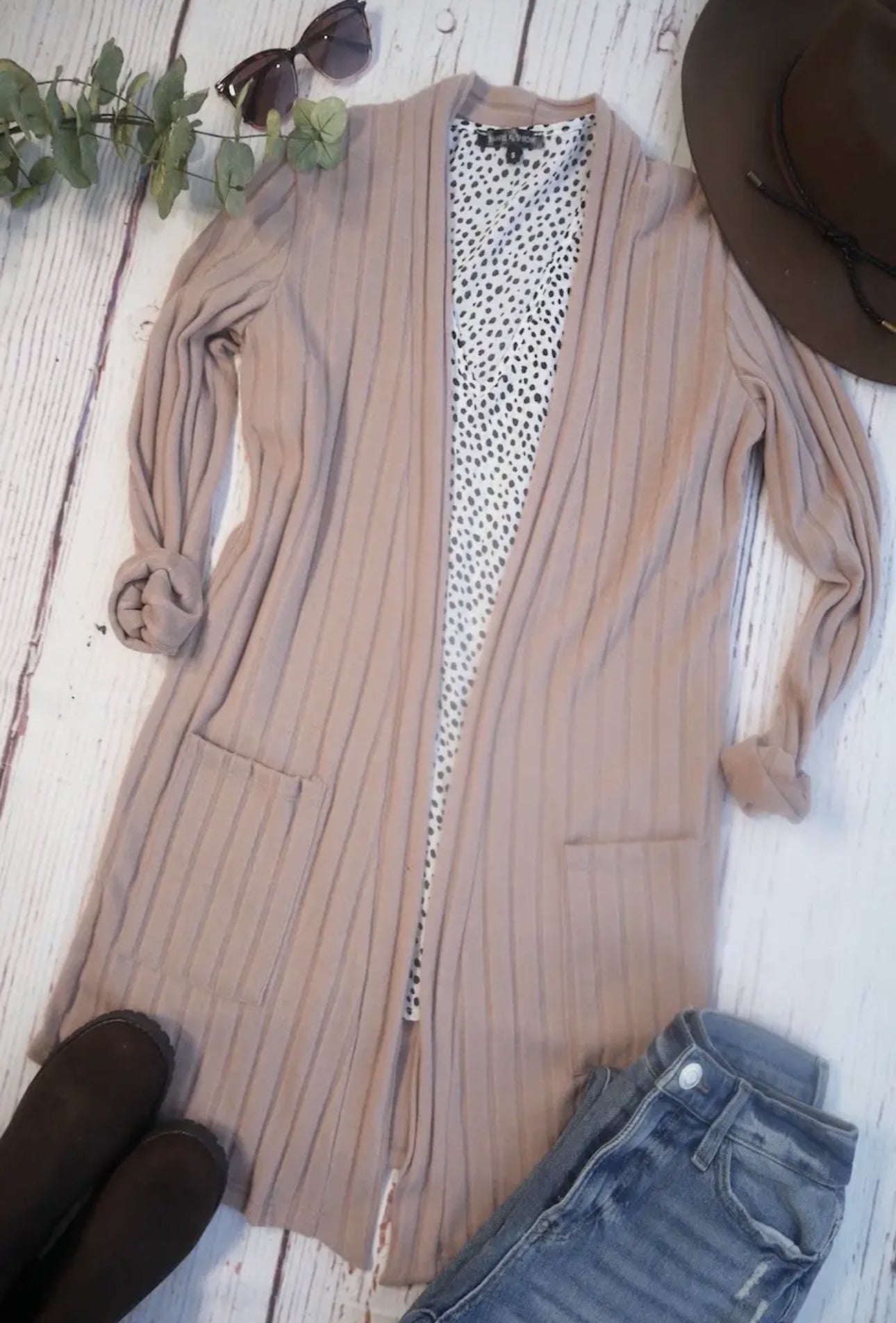 Khaki Ribbed Long Cardigan