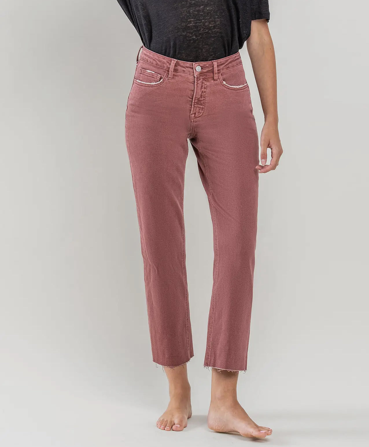 Lovervet by Vervet Tummy Control High Rise Straight Jeans - Wine