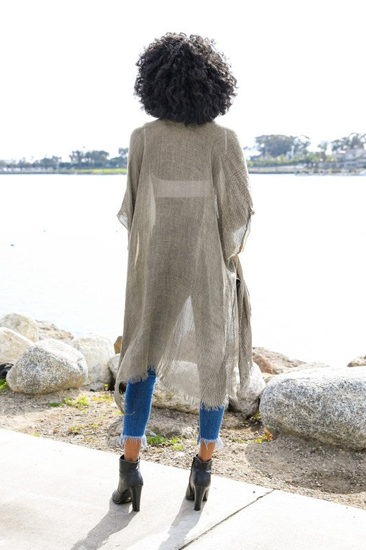 Sequin Border Frayed Trim Kimono
