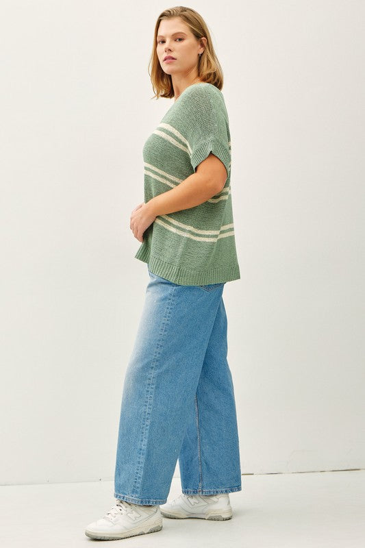 Plus Size Striped V-neck Sweater Top