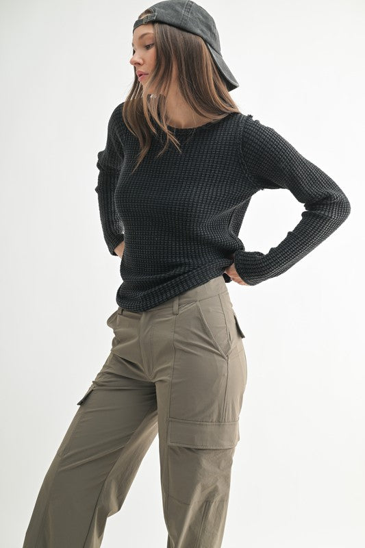 Chunky Waffle Mineral Wash Long Sleeve