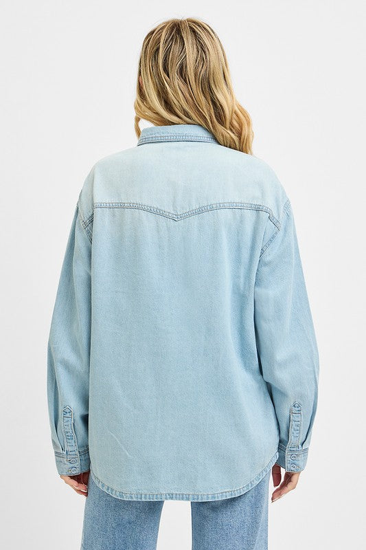 Western Yoke Style Relaxed Fit Denim Shirt