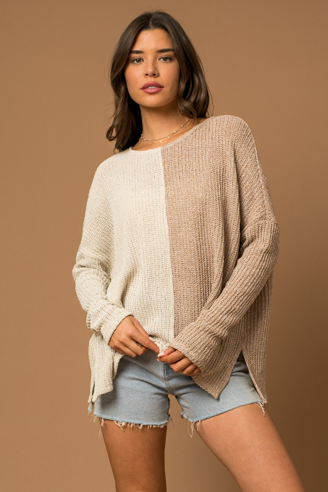 Color Block Textured Long Sleeve no