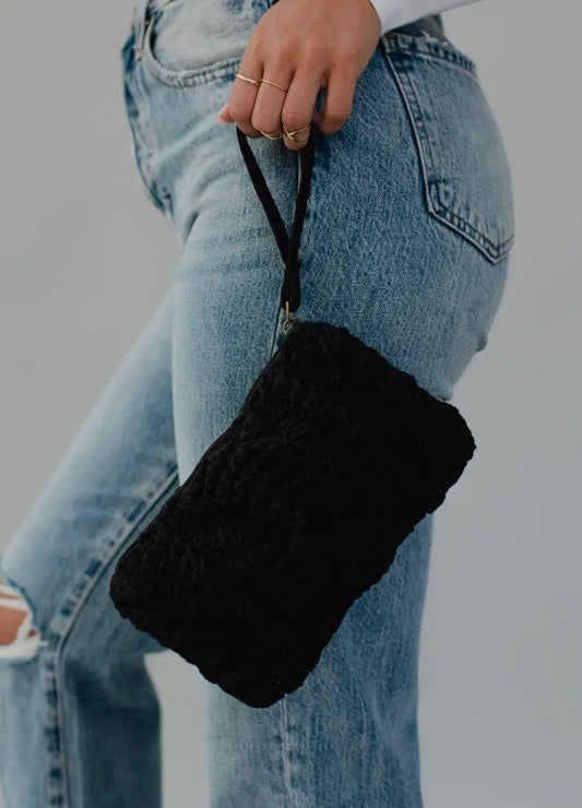 Cable Knit Clutch - Black