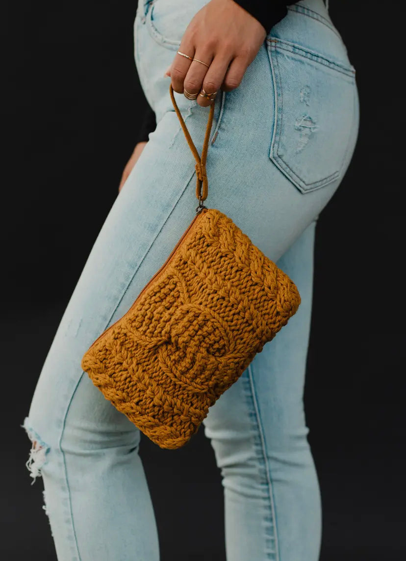 Cable Knit Clutch - Mustard