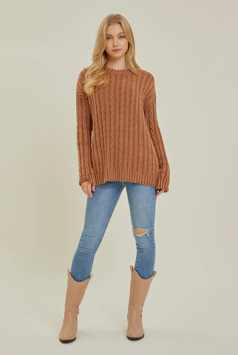 Mineral Washed Cable Knit Sweater