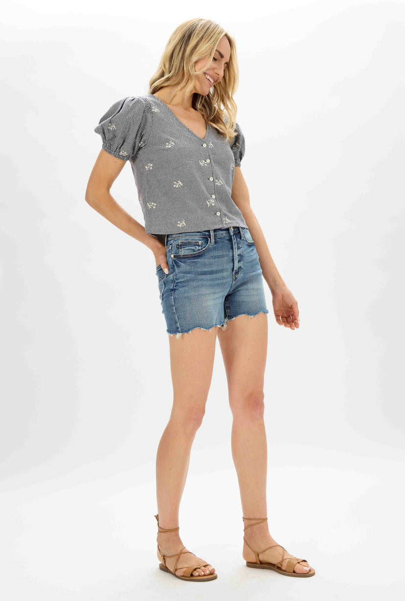 Judy Blue High Waist Scallop Fray Hem Shorts