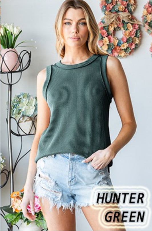 Plus Sleeveless Solid Ribbed Top - Hunter Green