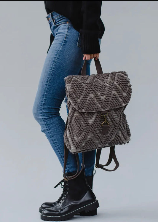 Gray Diamond Patterned Backpack