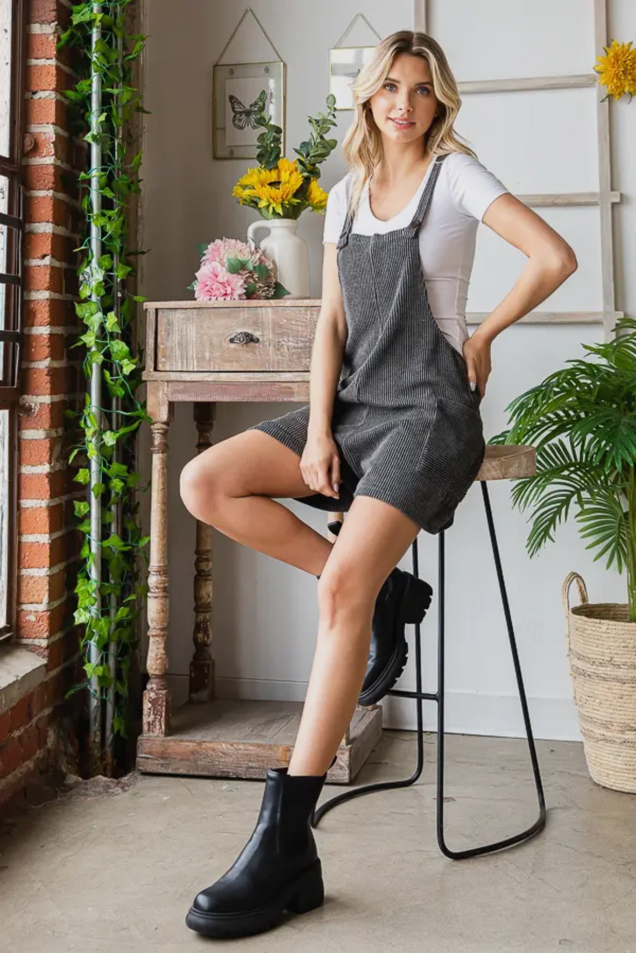 Charcoal Ribbed Romper