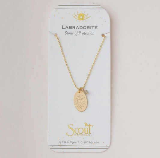 Stone Intention Charm Necklace -
Labradorite/Gold