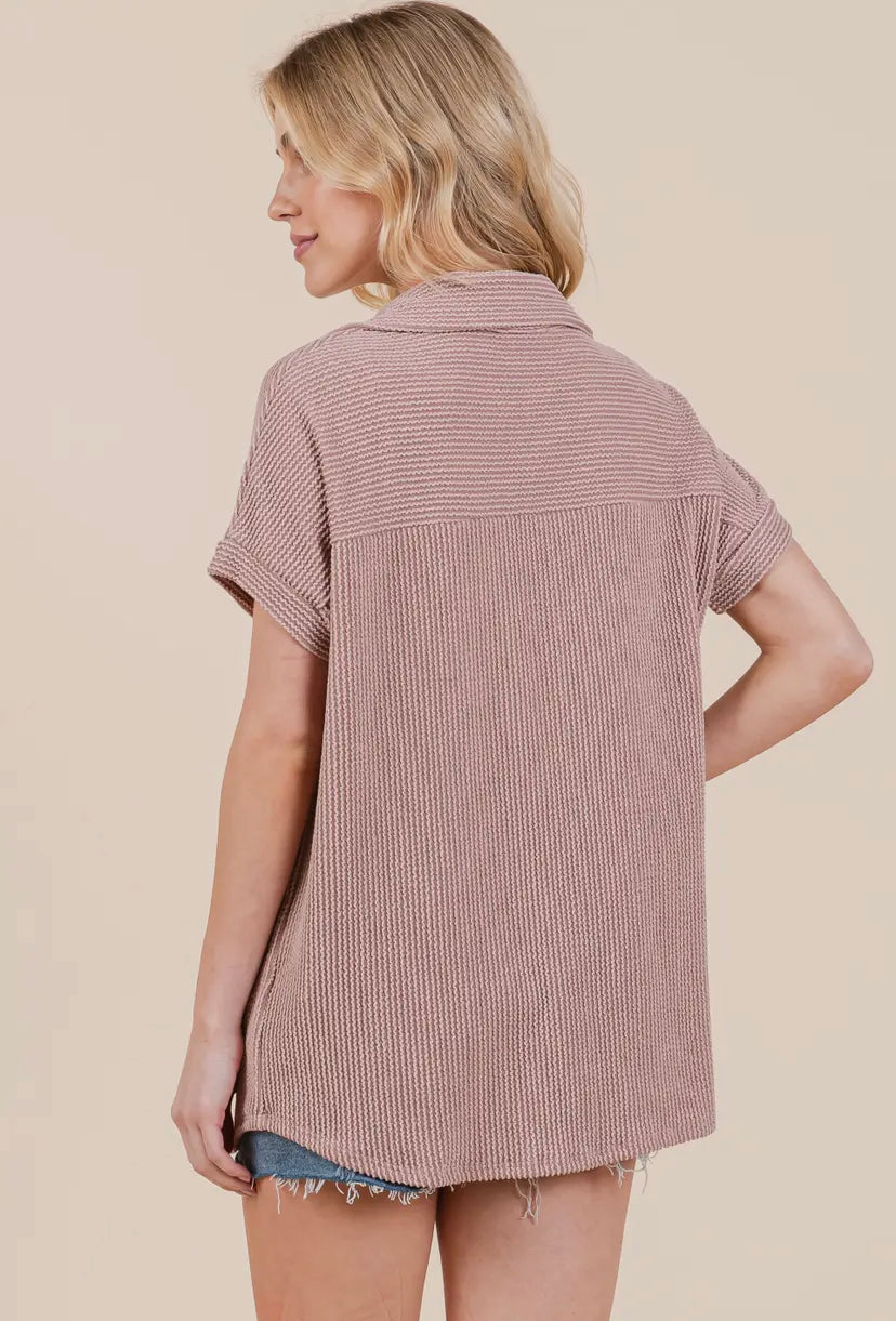 Mocha Rib Knit Short-Sleeve Shirt