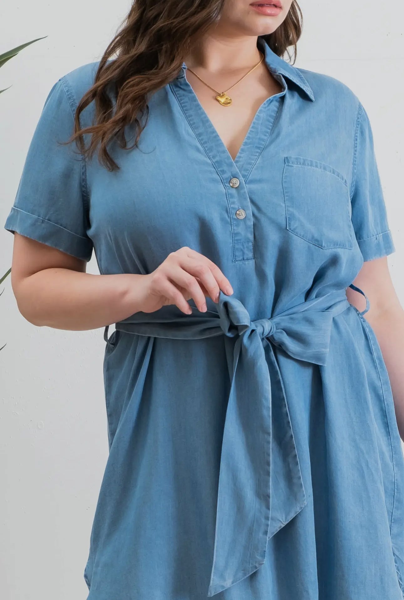 Plus Chambray Mini Shirt Dress