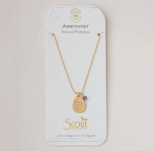 Stone Intention Charm Necklace -
Amethyst/Gold
