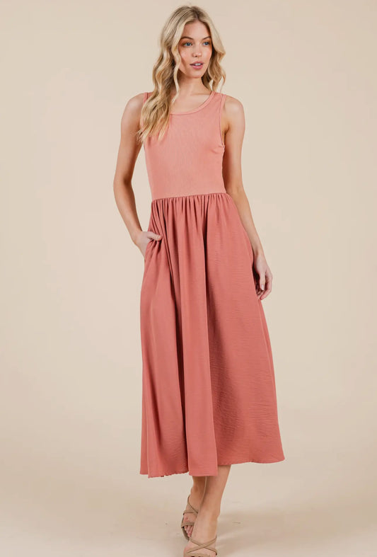 Sleeveless Midi Dress - Brick
