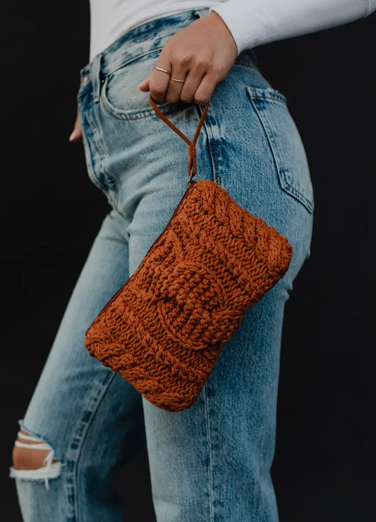 Cable Knit Clutch - Rust