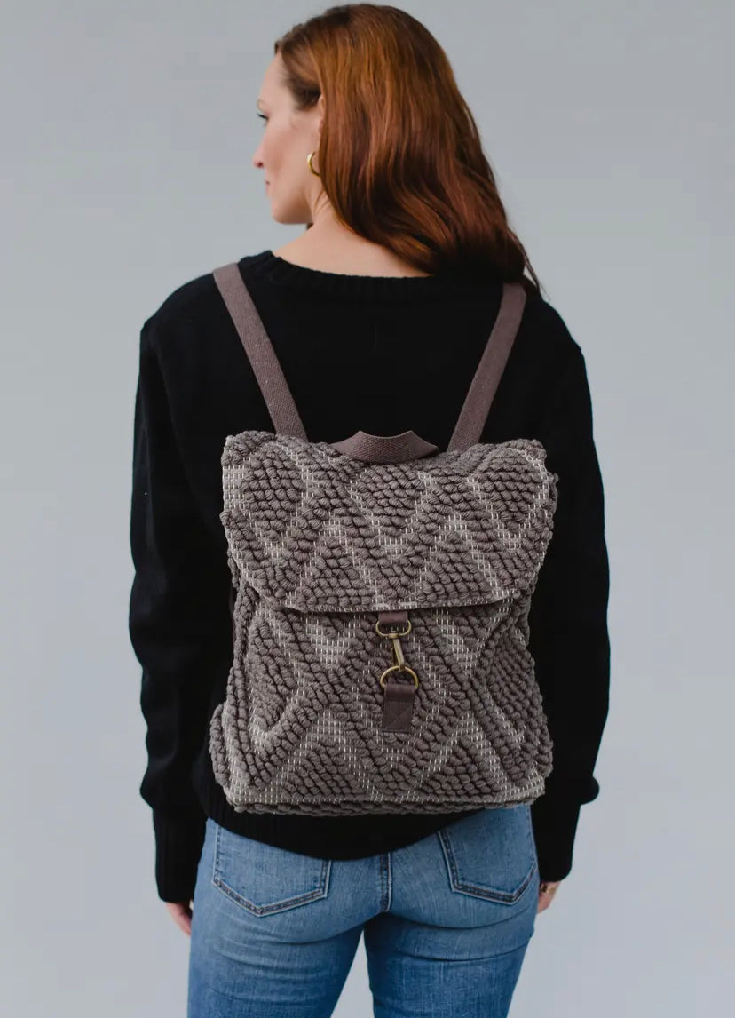 Gray Diamond Patterned Backpack