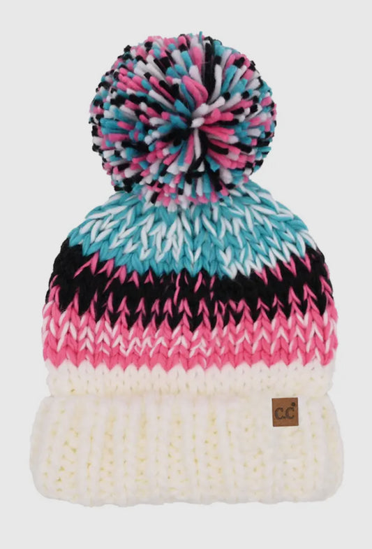 Ivory C.C Multi Color Chunky Yarn Pom Beanie