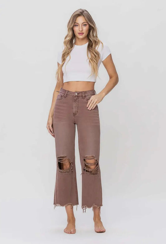 90's Vintage Crop Flare Jeans - Aztec