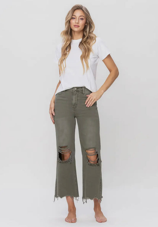 90's Vintage Super High Rise Crop Flare Jeans - Beetle