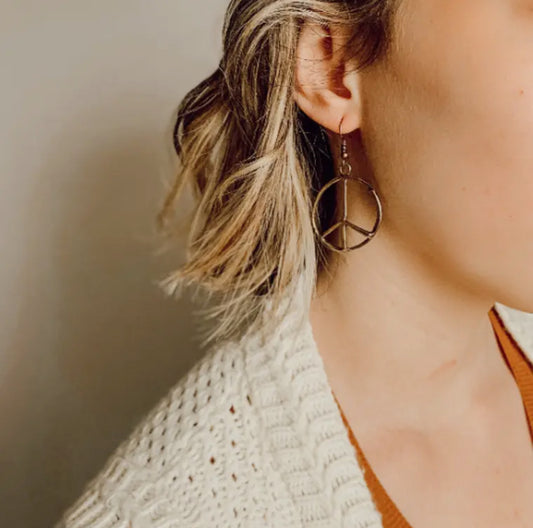 Bronze Peace Sign Earrings