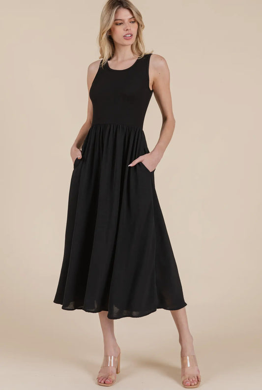 Sleeveless Midi Dress - Black