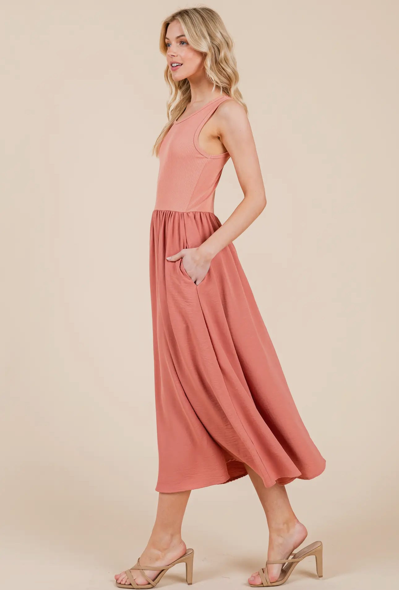 Sleeveless Midi Dress - Brick