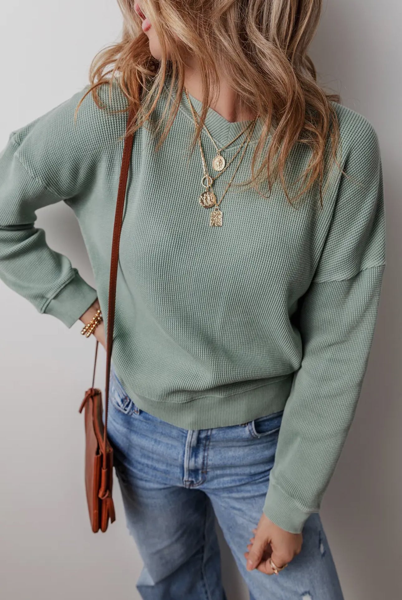 V-Neck Waffle Knit Top