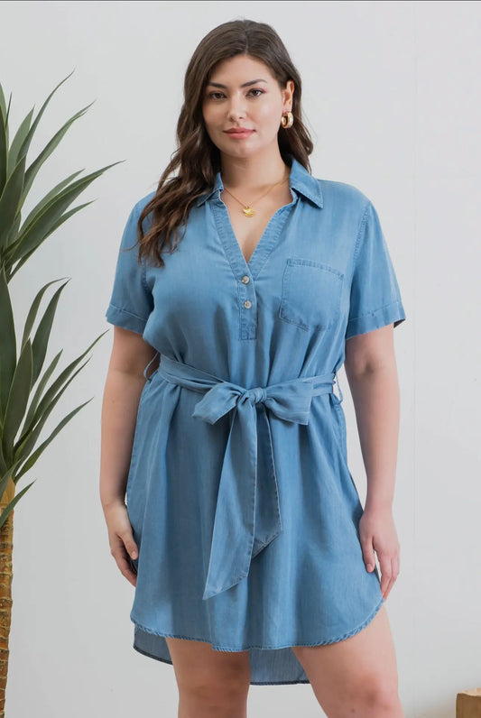 Plus Chambray Mini Shirt Dress