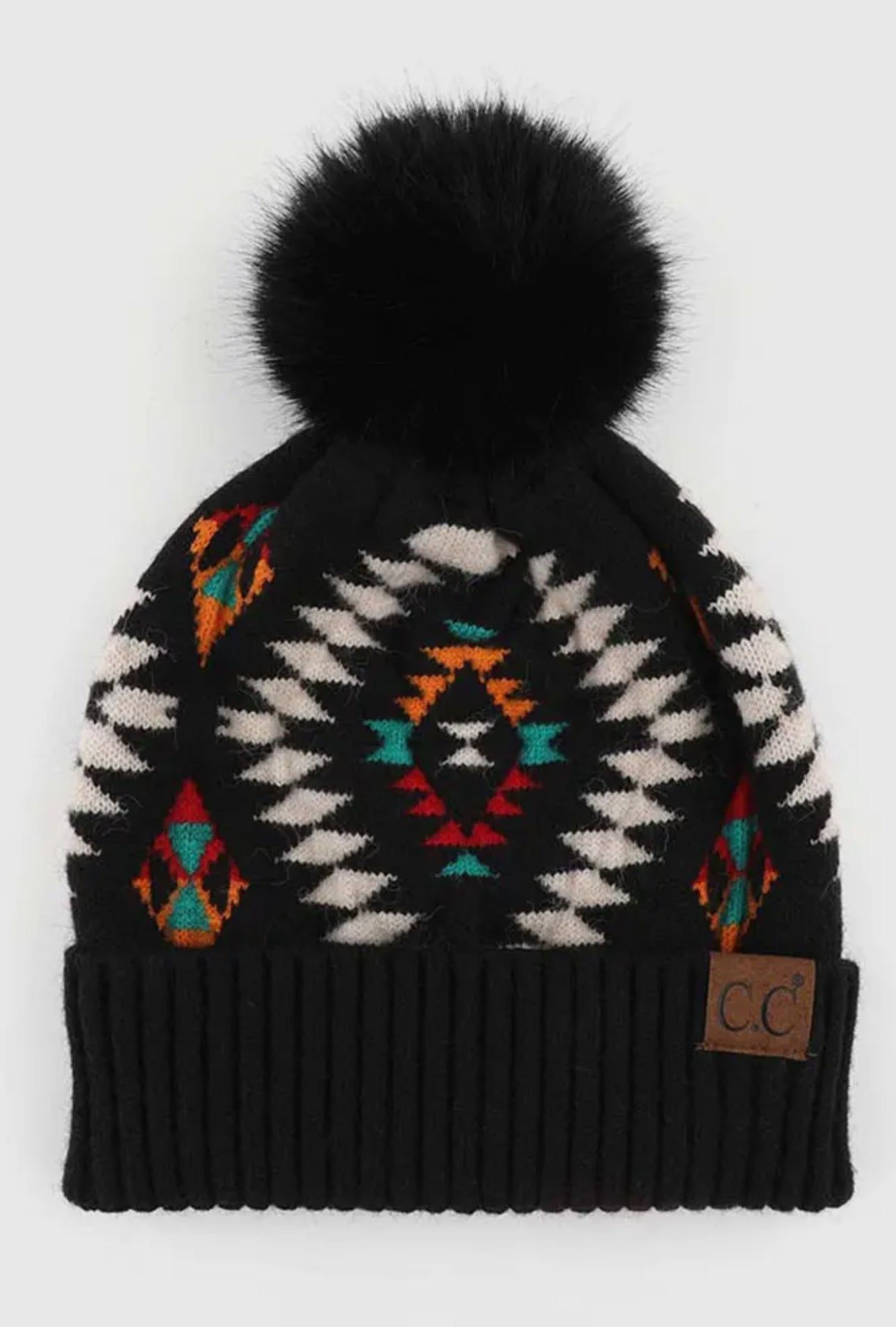 Black C.C Soft Aztec Pattern Beanie with