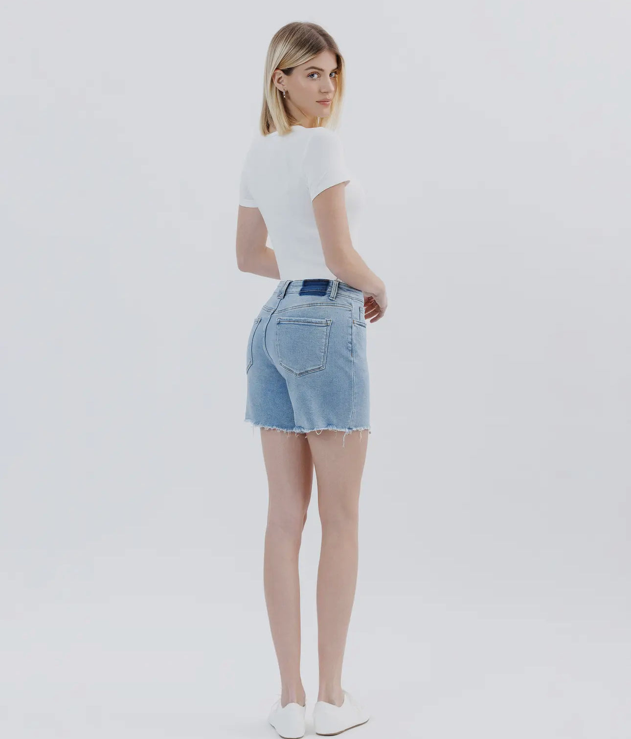 Lovervet by Vervet High Rise Raw Hem Midi Shorts