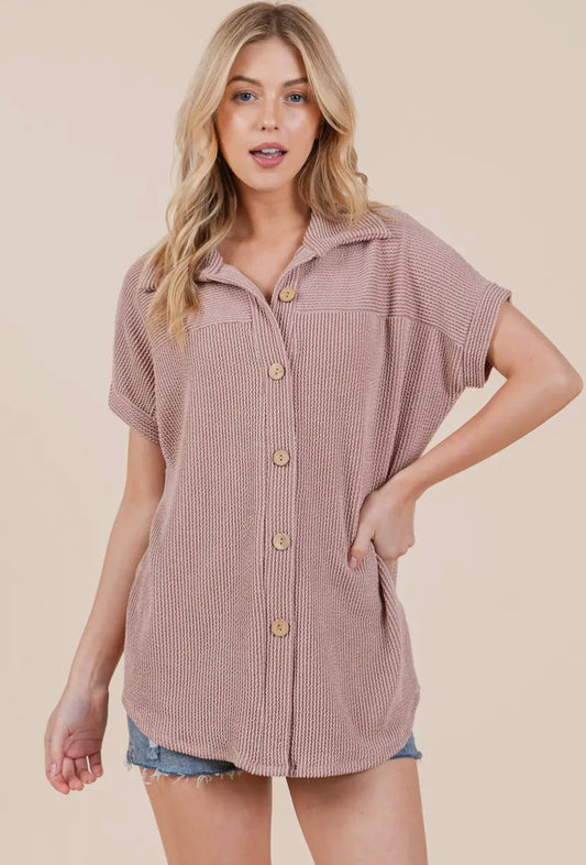 Mocha Rib Knit Short-Sleeve Shirt