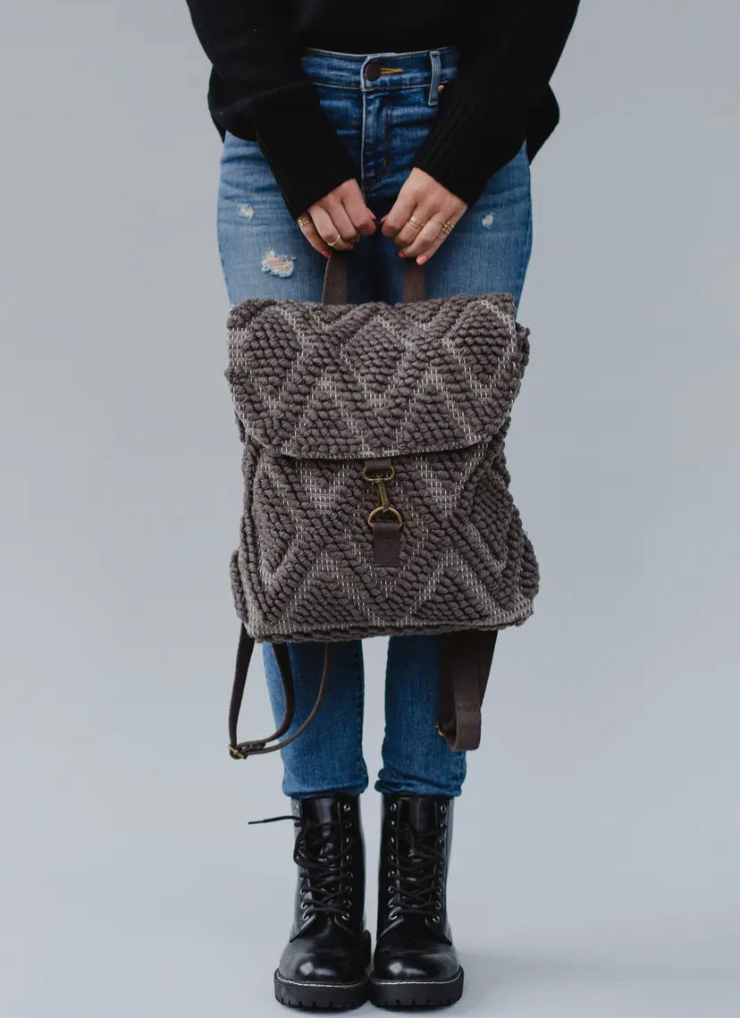 Gray Diamond Patterned Backpack