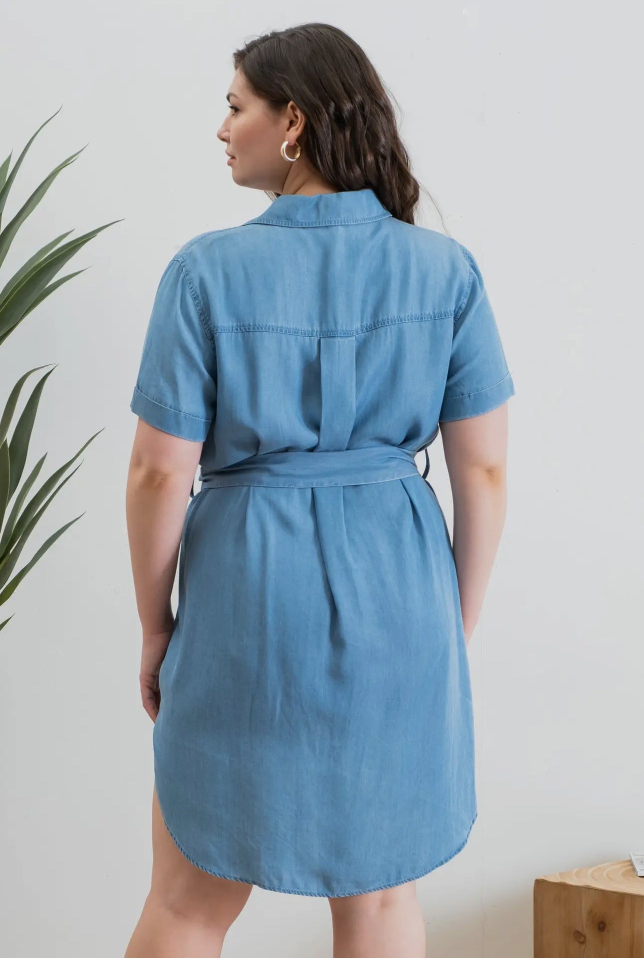 Plus Chambray Mini Shirt Dress