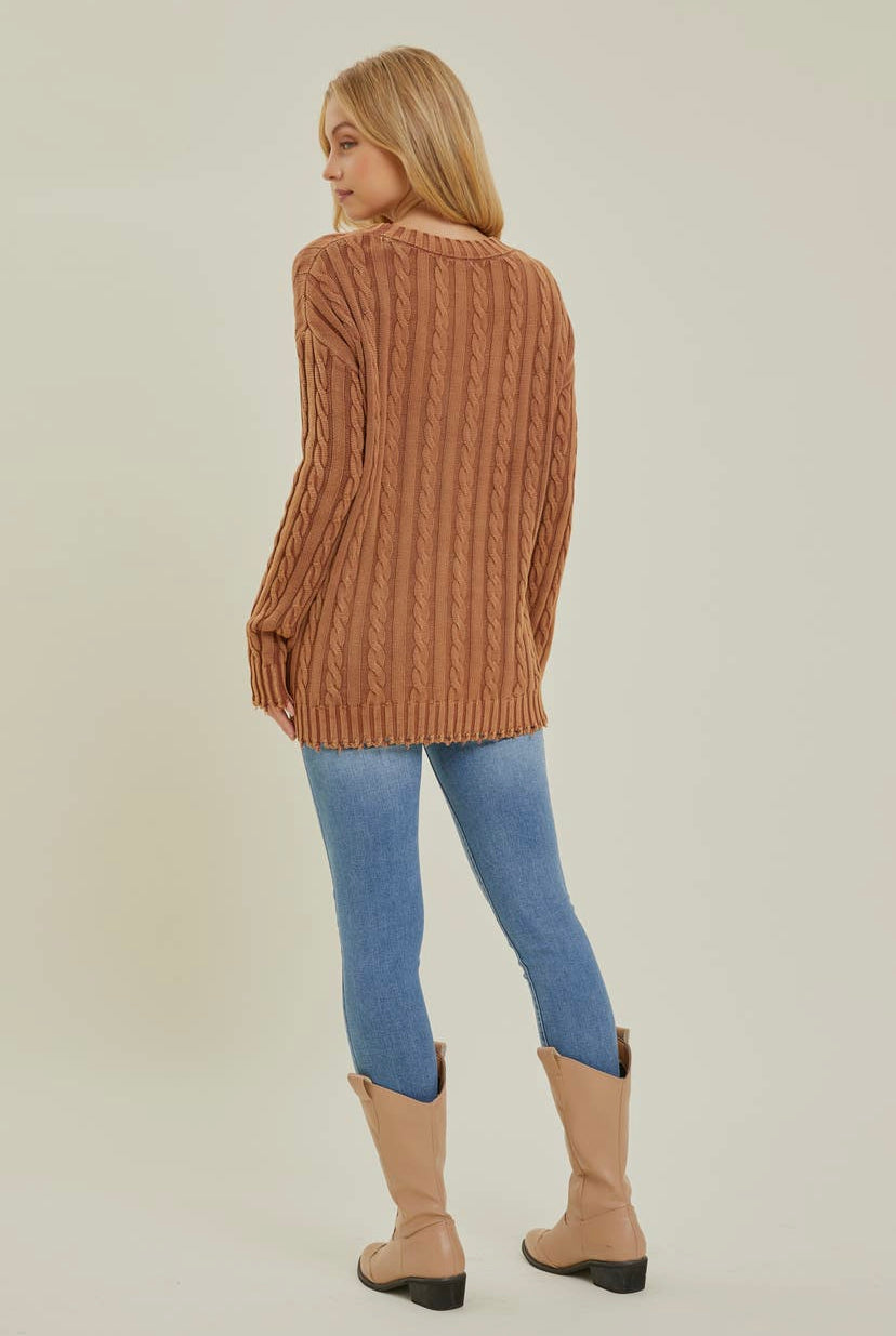 Mineral Washed Cable Knit Sweater