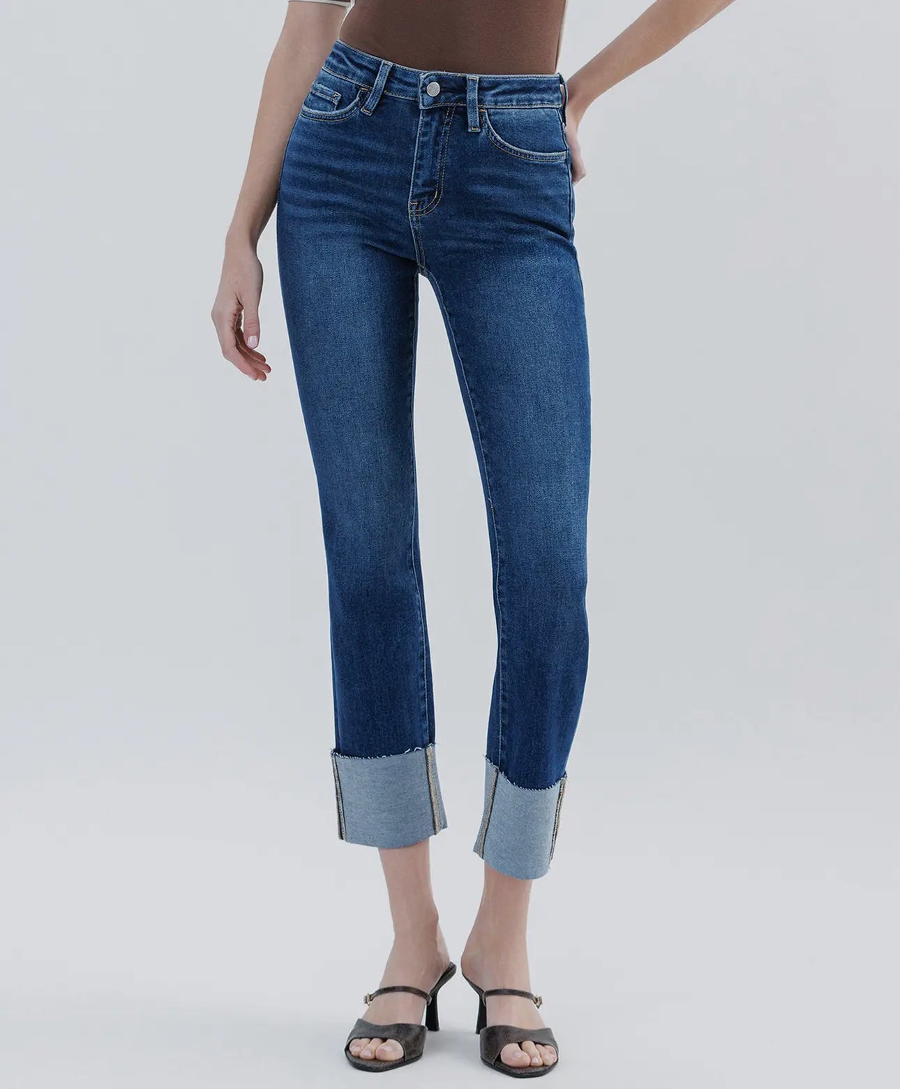Lovervet by Vervet Tummy Control High Rise Cuffed Slim Straight